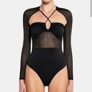 Revolve Ow Collection‎ Margot Bodysuit Black Caviar Sheer Size M NWT